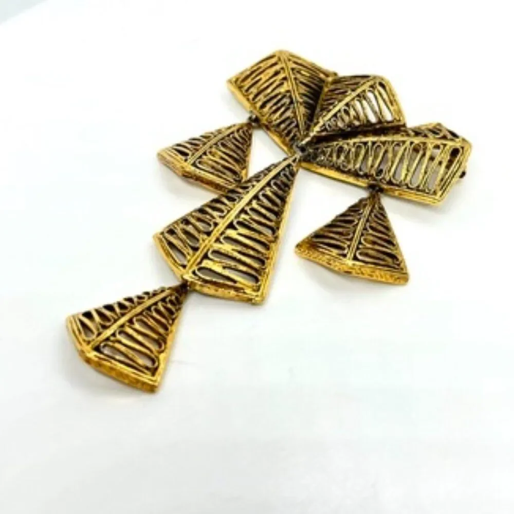 VINTAGE VENDOME BROOCH Articulated Gold Tone Modernist Geometric Dangle Pin